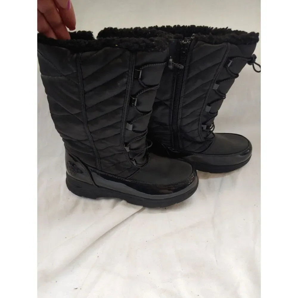 Totes SHELLY Girls Size 4 Black Faux Fur Boots.
